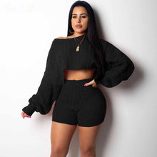 Load image into Gallery viewer, 2 Two Piece Set Women Clothes Autumn Winter Outfits Long Sleeve Knit Sweater Tops+Bodycon Shorts Suit Sexy Matching Sets
