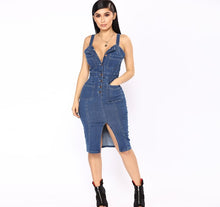 Load image into Gallery viewer, Sexy Spaghetti Strap Split Denim Dress
