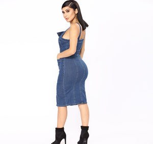 Sexy Spaghetti Strap Split Denim Dress