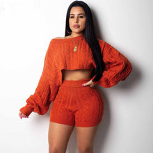 Load image into Gallery viewer, 2 Two Piece Set Women Clothes Autumn Winter Outfits Long Sleeve Knit Sweater Tops+Bodycon Shorts Suit Sexy Matching Sets
