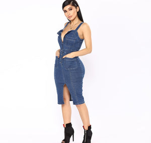 Sexy Spaghetti Strap Split Denim Dress