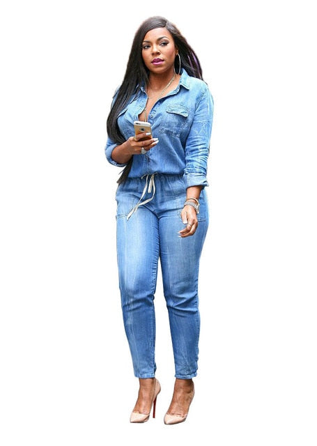 Long Sleeve Vintage Denim Jumpsuit S-3XL