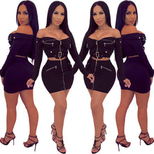 Load image into Gallery viewer, 2 Piece &quot;Lets Ride&quot; Women Long Sleeve Skirt Set
