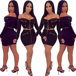 2 Piece "Lets Ride" Women Long Sleeve Skirt Set