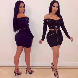 2 Piece "Lets Ride" Women Long Sleeve Skirt Set