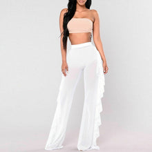 Load image into Gallery viewer, Transparent bikini High waist cover up pants Mesh swimwear women 2019 Sexy Ruffle swimsuit female Long Trousers Gossamer pants
