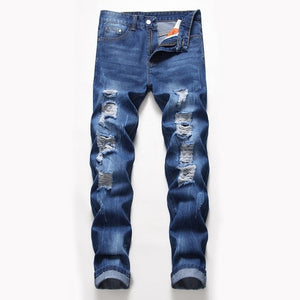 Straight Destroyed Jeans Slim Casual Ripped Jeans Retro Men's Denim High Quality Cotton