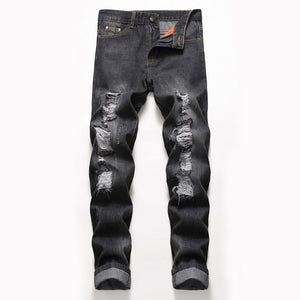 Straight Destroyed Jeans Slim Casual Ripped Jeans Retro Men's Denim High Quality Cotton