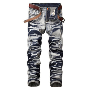 Straight Destroyed Jeans Slim Casual Ripped Jeans Retro Men's Denim High Quality Cotton