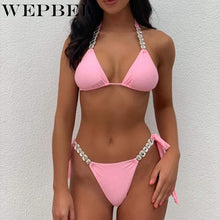 Load image into Gallery viewer, WEPBEL Sexy Summer Beach High Waist Bra + Thong Women Bikini Set 2pc Diamond Swimwear Swimming Suit
