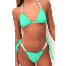 Load image into Gallery viewer, WEPBEL Sexy Summer Beach High Waist Bra + Thong Women Bikini Set 2pc Diamond Swimwear Swimming Suit
