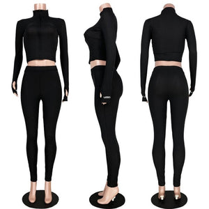 "Lucky Label" Turtleneck Knit Rib Sexy Bodycon Tracksuits