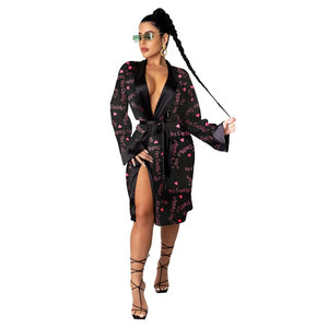 Long Sleeved "Get Money" Satin Sexy Robe