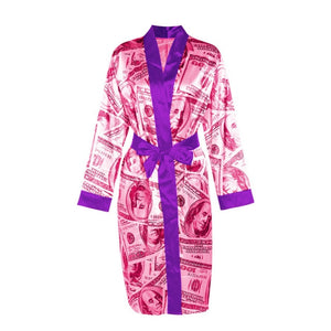 Long Sleeved "Get Money" Satin Sexy Robe